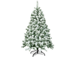 Costway 4.5FT Snow Flocked Artificial Christmas Tree Hinged w/400 Tips and Foldable Base - Green/White