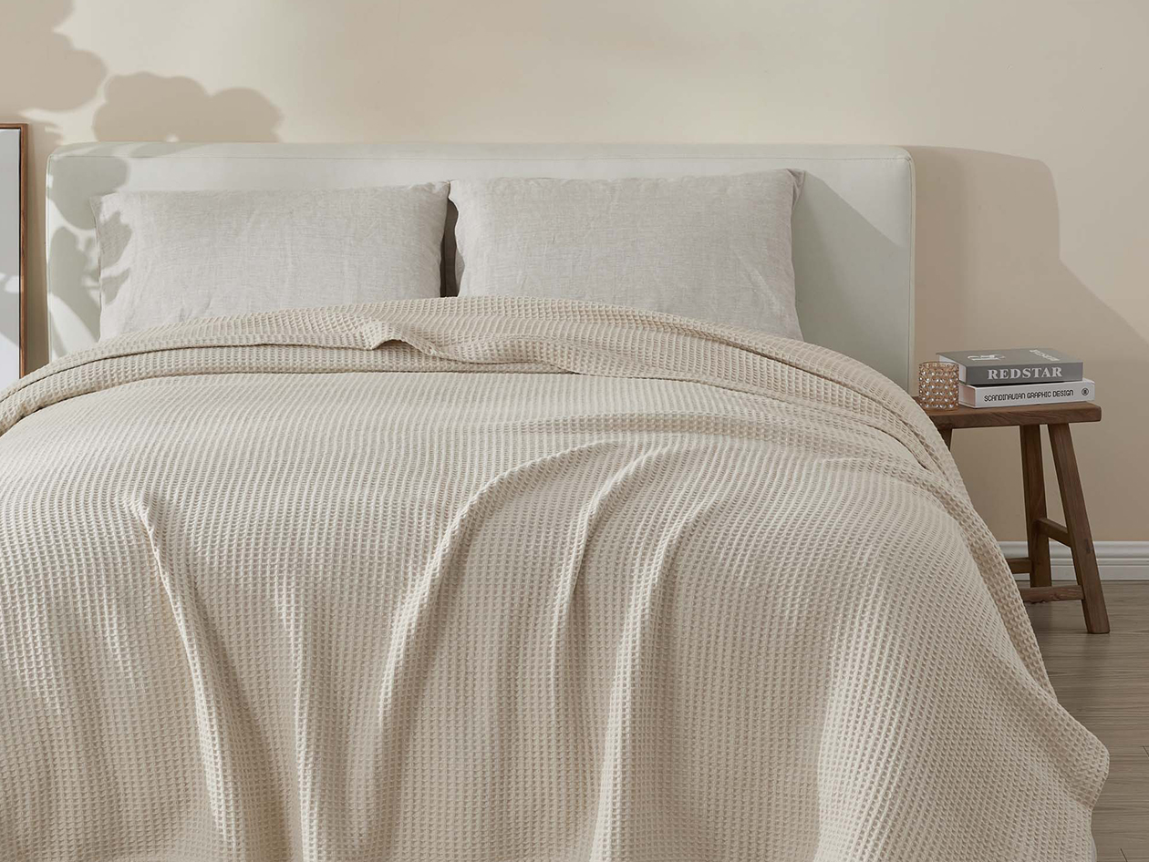 Vintage Cotton Waffle Blanket (King/Stone)