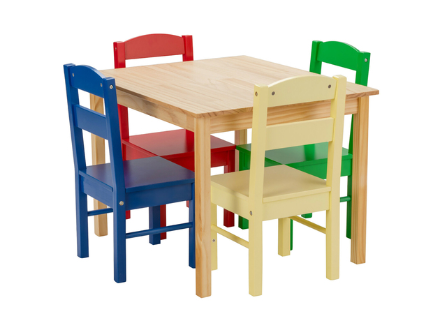 Costway Kids 5 Piece Table Chair Set Pine Wood Multicolor Children Play Room Furniture - Multicolor