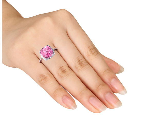 Created Pink Sapphire with Diamonds 5.80 Carat (ctw) in Sterling Silver - 9
