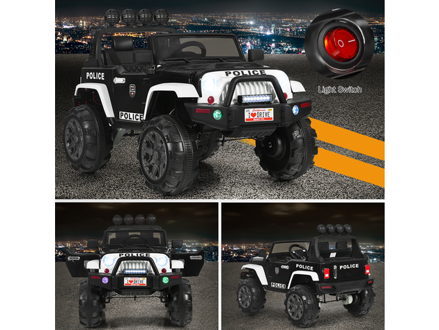 Costway 12V Kids Ride On Truck RC Car w/ LED Lights Music Trunk - Black/White