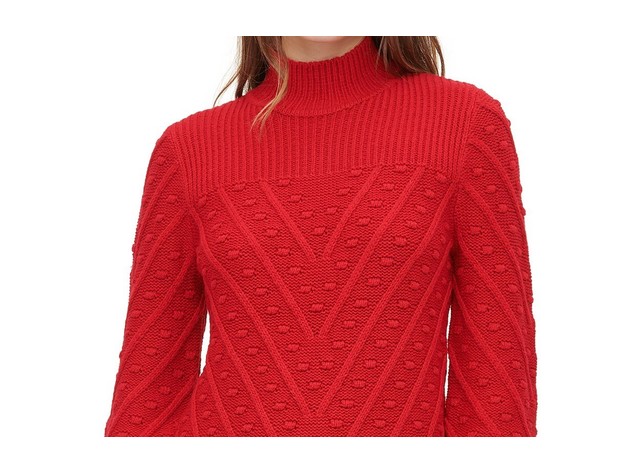 Calvin Klein Women's Multi-Textured Mock-Neck Sweater Red Size Small