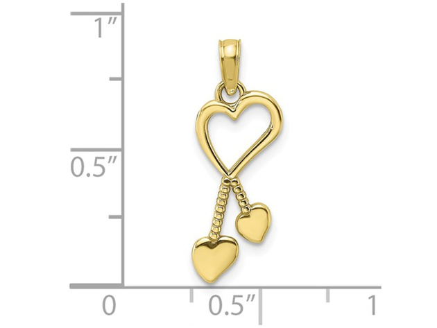 10K Yellow Gold Heart Tassle Charm Pendant Necklace with Chain