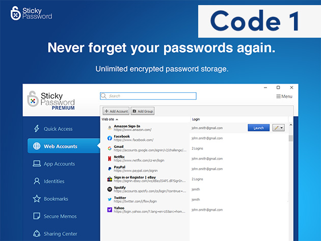 Sticky Password Family Pack: 1-Yr Subscription (Code 1)