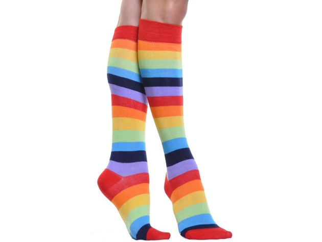 Women's High Knee Rainbow Socks - 3 Pairs - Rainbow