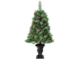 Costway 4 ft Christmas Entrance Tree with Pine Cones Red Berries and Glitter Branches - Green