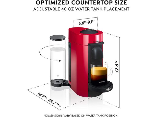 Nespresso VertuoPlus Coffee and Espresso Maker Bundle with Aeroccino Milk Frothe, Red (New Open Box)
