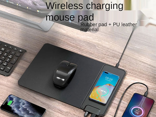 15W Wireless Charging Mouse Pad with 2 USB Ports