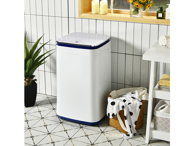 Costway 7.7 lbs Compact Full Automatic Washing Machine W/Heating Function Pump - White, Blue