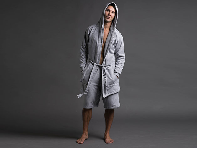 DudeRobe: Luxury Men's Hooded Bathrobe (Gray, S/M)