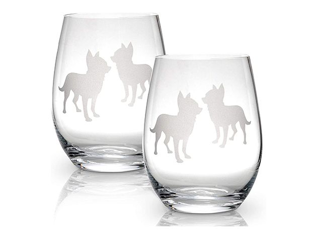 Dog Stemless Wine Glasses (chihuahua Set Of 2) 