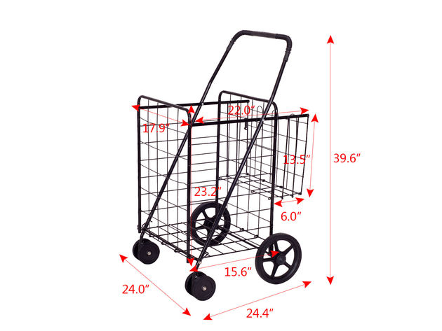 Costway Folding Shopping Cart Jumbo Basket Grocery Laundry Travel w/ Swivel Wheels