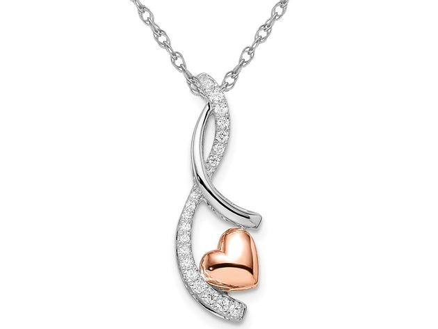 1/7 Carat (ctw) Diamond Twist Heart Pendant Necklace in 14K Rose Pink and  White Gold with Chain StackSocial