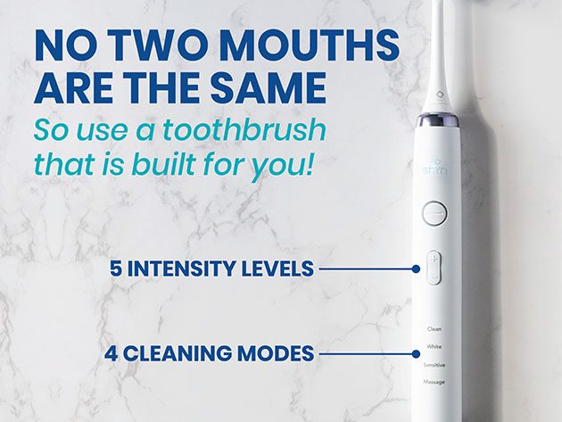 Shyn Sonic Rechargeable Electric Toothbrush with Whitening Brush Head (White)