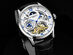 Stührling Special Reserve Automatic 44mm Dual Time Skeleton Watch (White Dial/Silver Case)