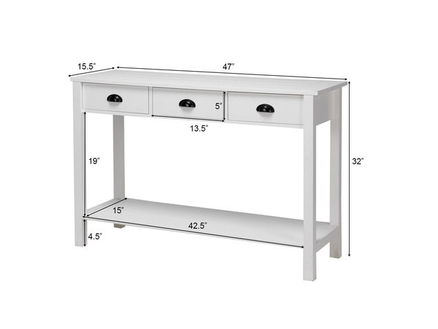 Costway 47" Console Table Hall Table Side Desk Accent Table Drawers Shelf Entryway White - White