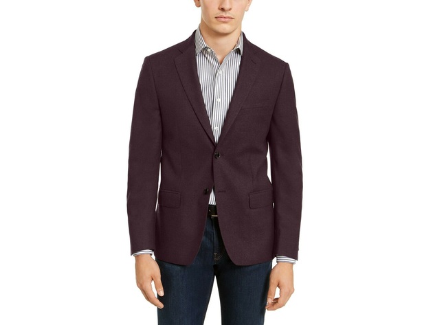 Calvin Klein Men's Slim-Fit Textured Sport Coat Wine Size 44 Regular