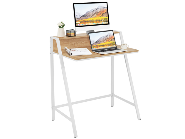 Goplus 2 Tier Computer Desk PC Laptop Table Study Writing Home Office Natural - Natural