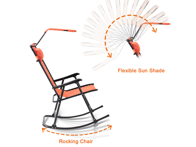 Costway Folding Rocking Chair Rocker Porch Zero Gravity Furniture Sunshade Canopy - Orange