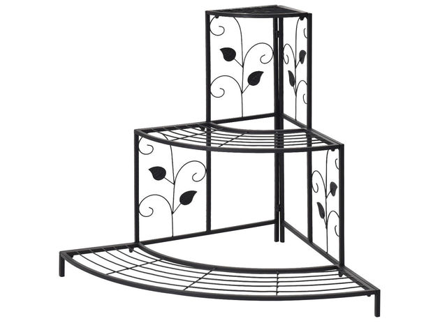 Costway 3 Tier Floral Corner Plant Stand Metal Flower Pot Rack Stair Display Ladder - Black