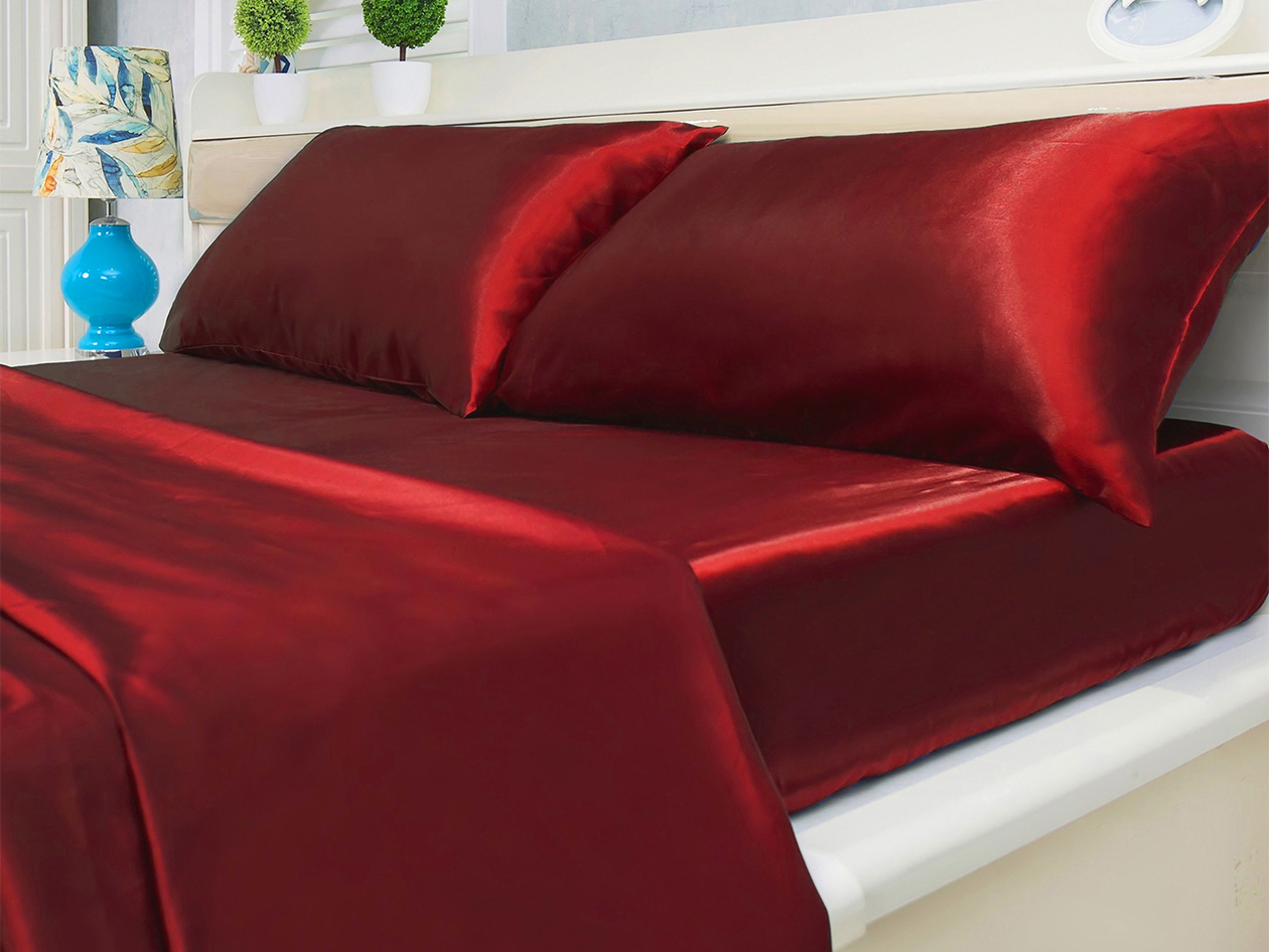 Silky-Soft Satin 4-Piece Sheet Set (Burgundy/King)