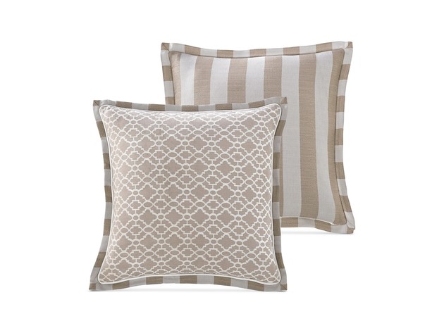 Croscill Anessa with Warm Latte Ground and Stylish Geo Jacquard Stripe Flange Trim, European Sham, Tan or Beige