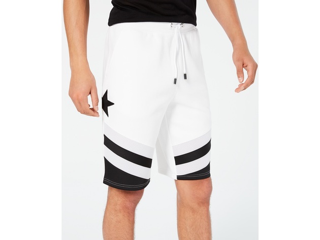 INC International Concepts Mens Shorts Black Drawstring Star Striped Knit White Size X-Large