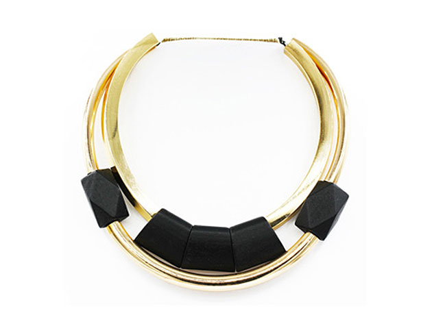 Black Wood Beaded Statement Necklace By "The Countess" Luann de Lesseps