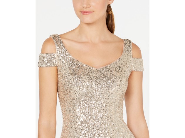 Calvin Klein Women's Sequin Cold-Shoulder Dress Beige Size 10