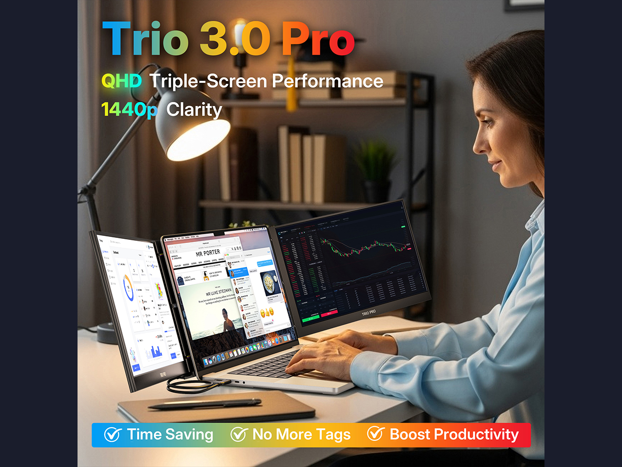 Trio 3 Pro 14.1" Tri-Screen Display for 15" -17.3" Laptops