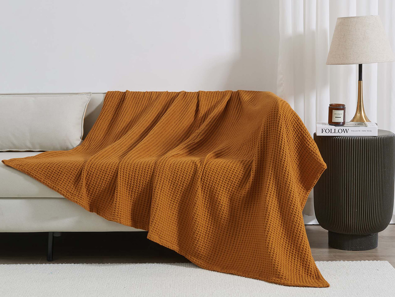 Vintage Cotton Waffle Blanket (King/Bronze)