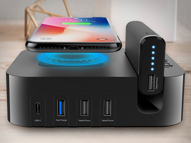 Naztech Ultimate Power Station: Qi Wireless + 5 USB + 4,000mAh Battery