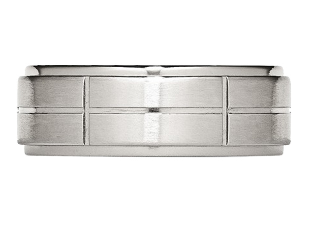 Mens Chisel 8mm Satin Stainless Steel Comfort Fit Grooved Brushed Wedding Band - 12.5
