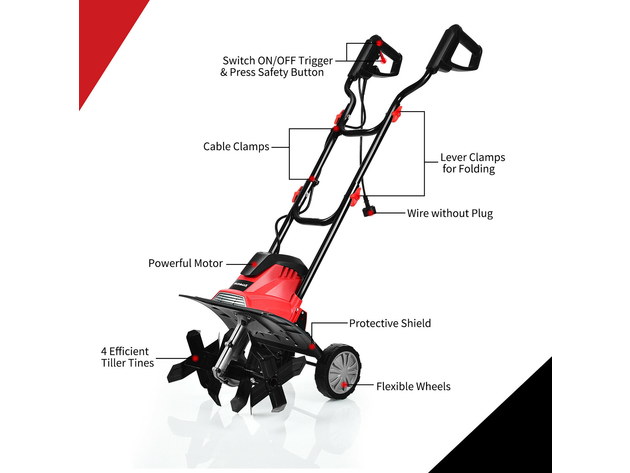 Costway 17-Inch 13.5 Amp Corded Electric Tiller and Cultivator 9'' Tilling Depth Red - Red+ Black