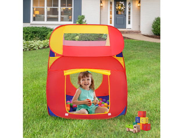 Costway Portable Kid Baby Play House Indoor Outdoor Toy Tent Game Playhut With 100 Balls - Red