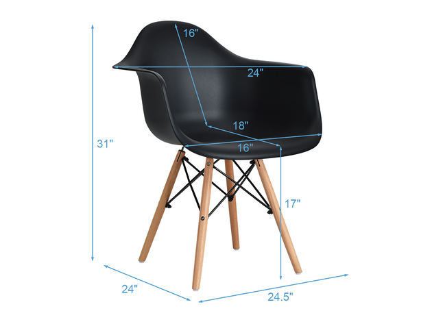 Costway Set of 2 Mid Century Modern Molded Dining Arm Side Chair Wood Legs Black 