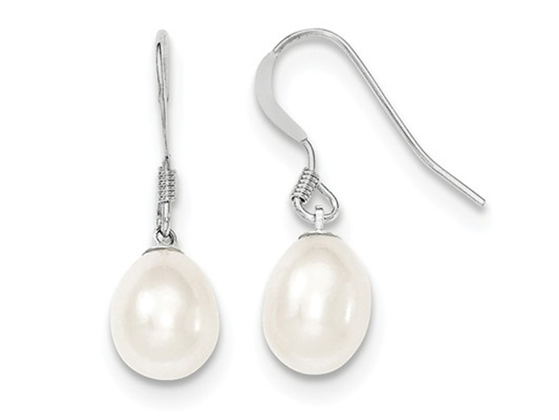 White Freshwater Cultured Pearl 8-9mm Dangle Earrings in Sterling Silver