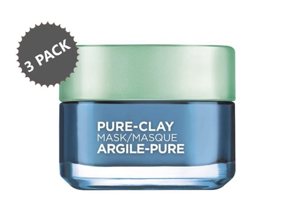 3-PACK L'Oreal Paris Pure Clay Face Mask, Clear & Comfort, for Shiny and Oily Skin to Reveal Clarified, Mattified, and Refreshed Complexion, Adult, 1.7 oz. each (5.1 oz.)