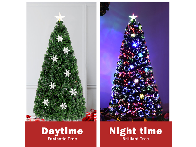 5 Foot Pre-Lit Artificial Christmas Tree w/ Multicolor Light Snowflakes