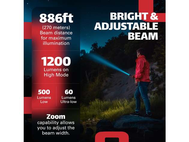 1200 Lumen Tactical LED Rechargeable Flashlight with Power Bank & Dual Power