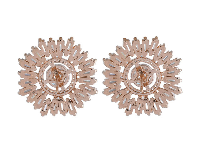 Brass Alloy Oval Baguette Cubic Zirconia Stud Earrings (Rose Gold/2 Pairs)