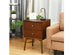 Costway 2PCS Nightstand Mid-Century End Side Table 2 Drawer Rubber Wood Legs Living Room - Brown