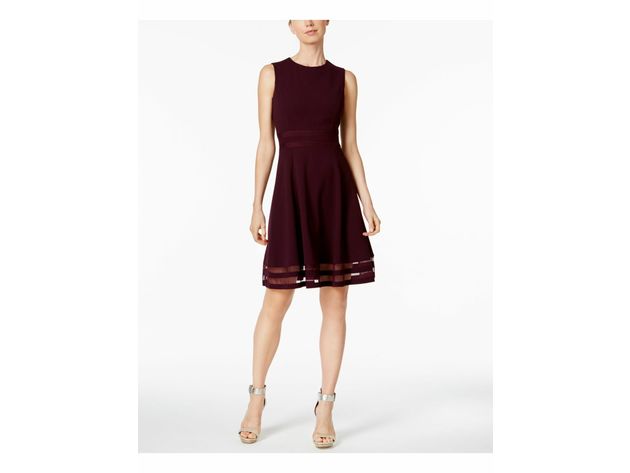 Calvin Klein Women's Illusion-Trim Fit & Flare Dress Regular & Petite Sizes Purple Size 6