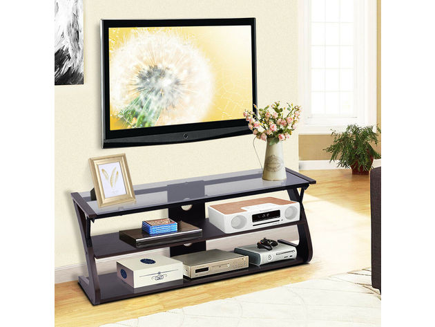 Costway 3-Tier Tempered Glass Top TV Stand Entertainment Center Media Console Furniture - as pic