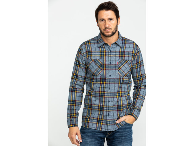 Levi's Men's Crance Plaid Flannel Shirt Blue Size Large