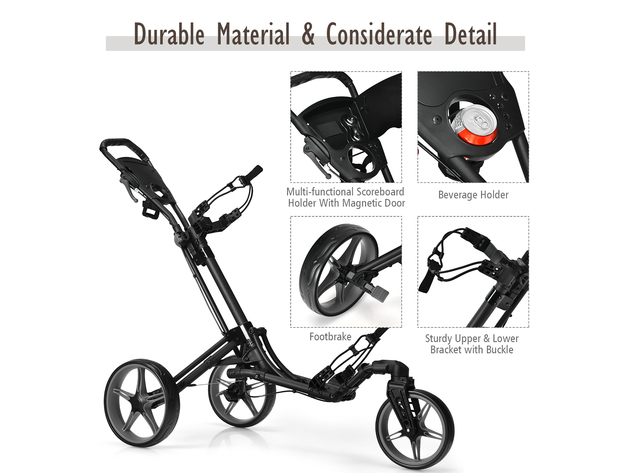 Goplus Folding Golf Push Cart Swivel W/Adjustable Handle Grey - Grey