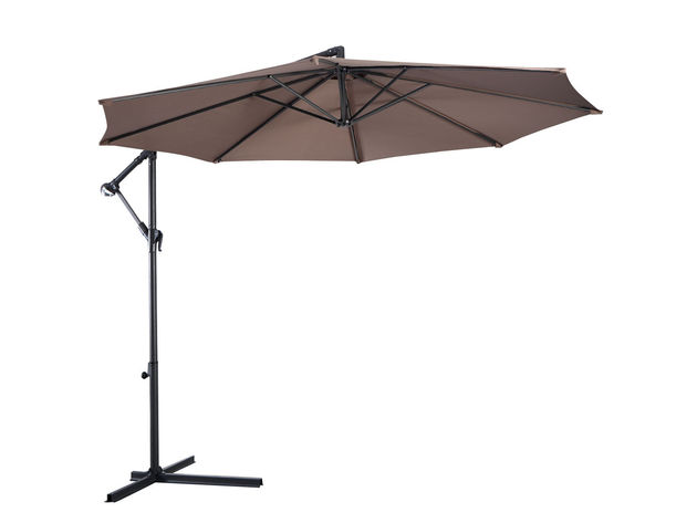 Costway 10' Hanging Umbrella Patio Sun Shade Offset Outdoor Market W/t Cross Base Tan