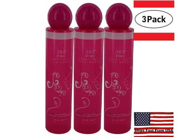 3 Pack perry ellis 360 Pink by Perry Ellis Body Mist Spray 8 oz for Women