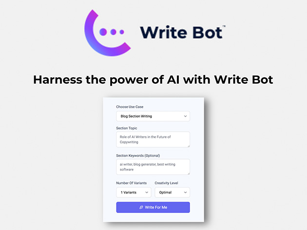 WriteBot™ Harness the Power of AI Content Creation: Lifetime Pro Subscription