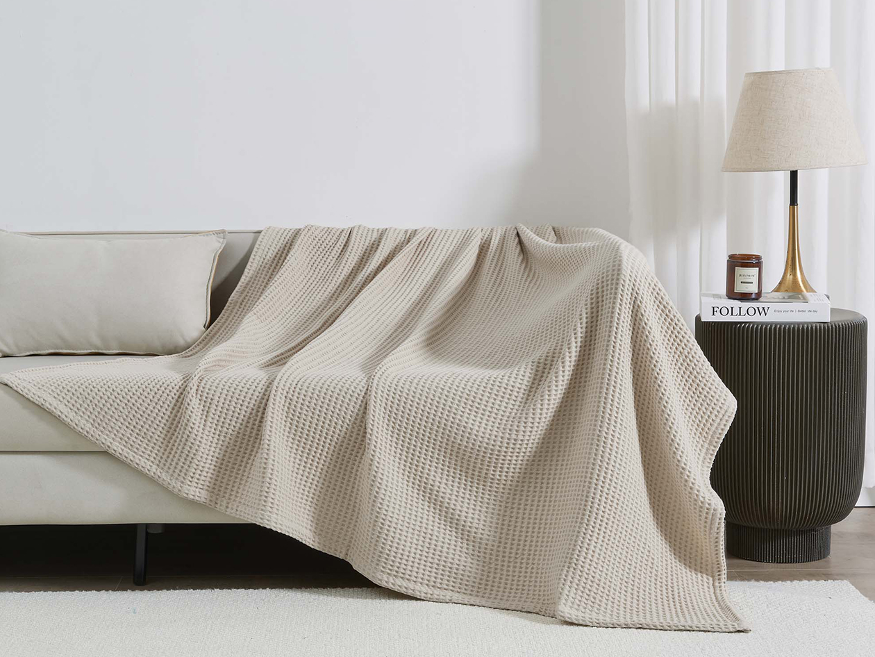 Vintage Cotton Waffle Blanket (Throw/Stone)